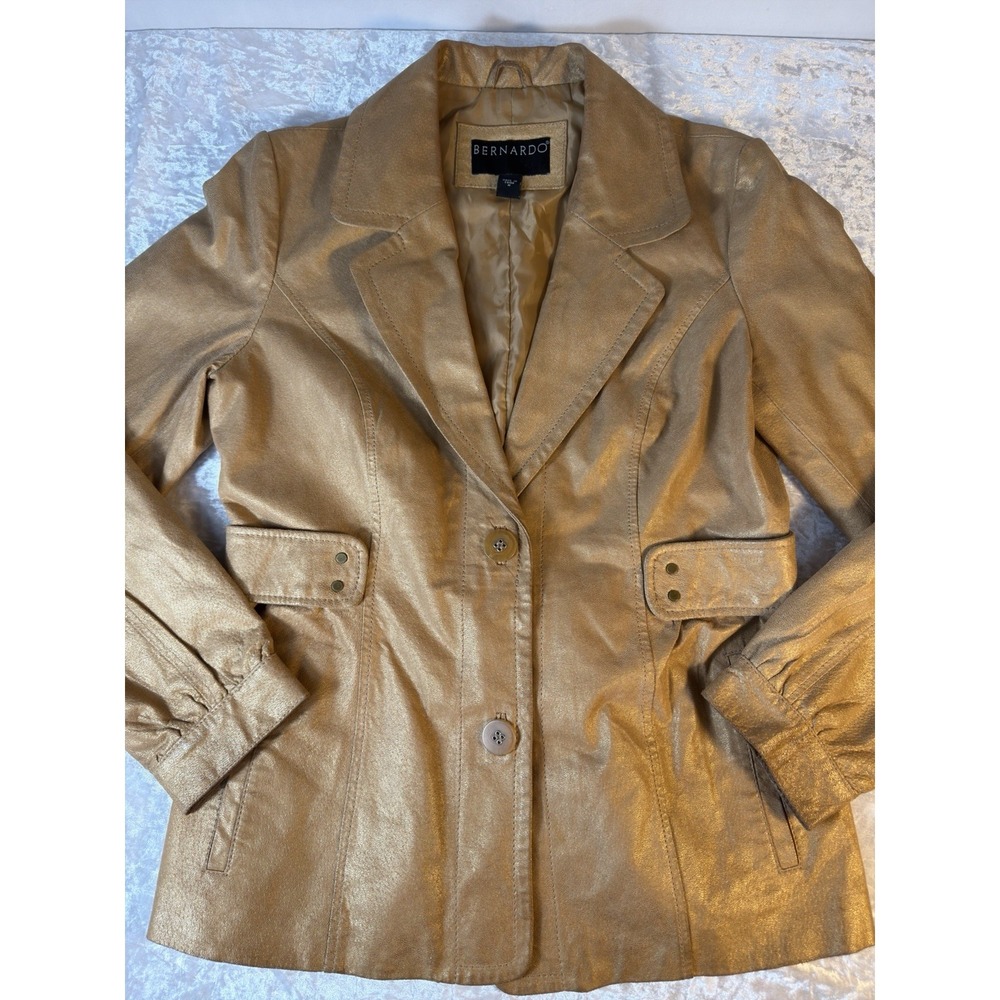 Bernardo Genuine Leather Blazer Jacket Tan Bronze Metallic Women's Medium